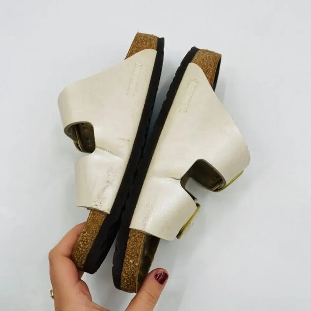 Birkenstock pearl white gold arizona buckle sandals‎